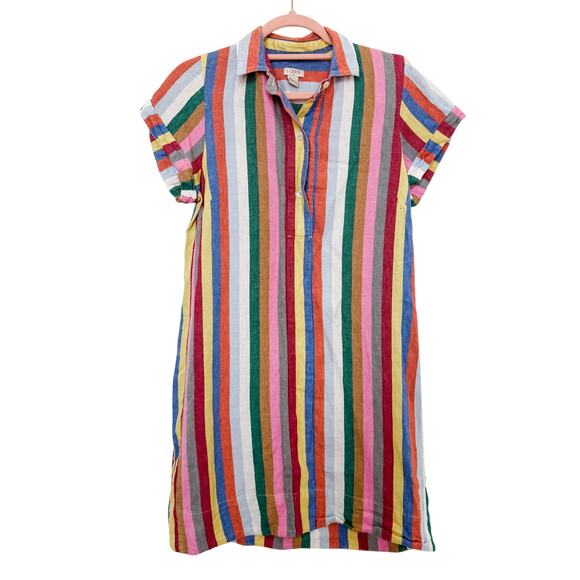 J.Crew Dresses & Skirts - J. Crew Rainbow Stripe Linen Blend Short Sleeve Shirt Mini Dress Size Small